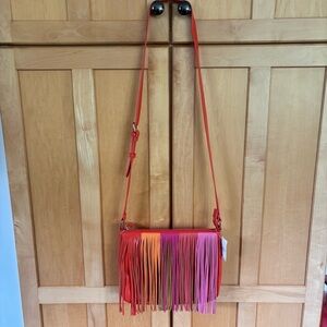 Fringe Crossbody Bag - Orange with Multicolor fringe